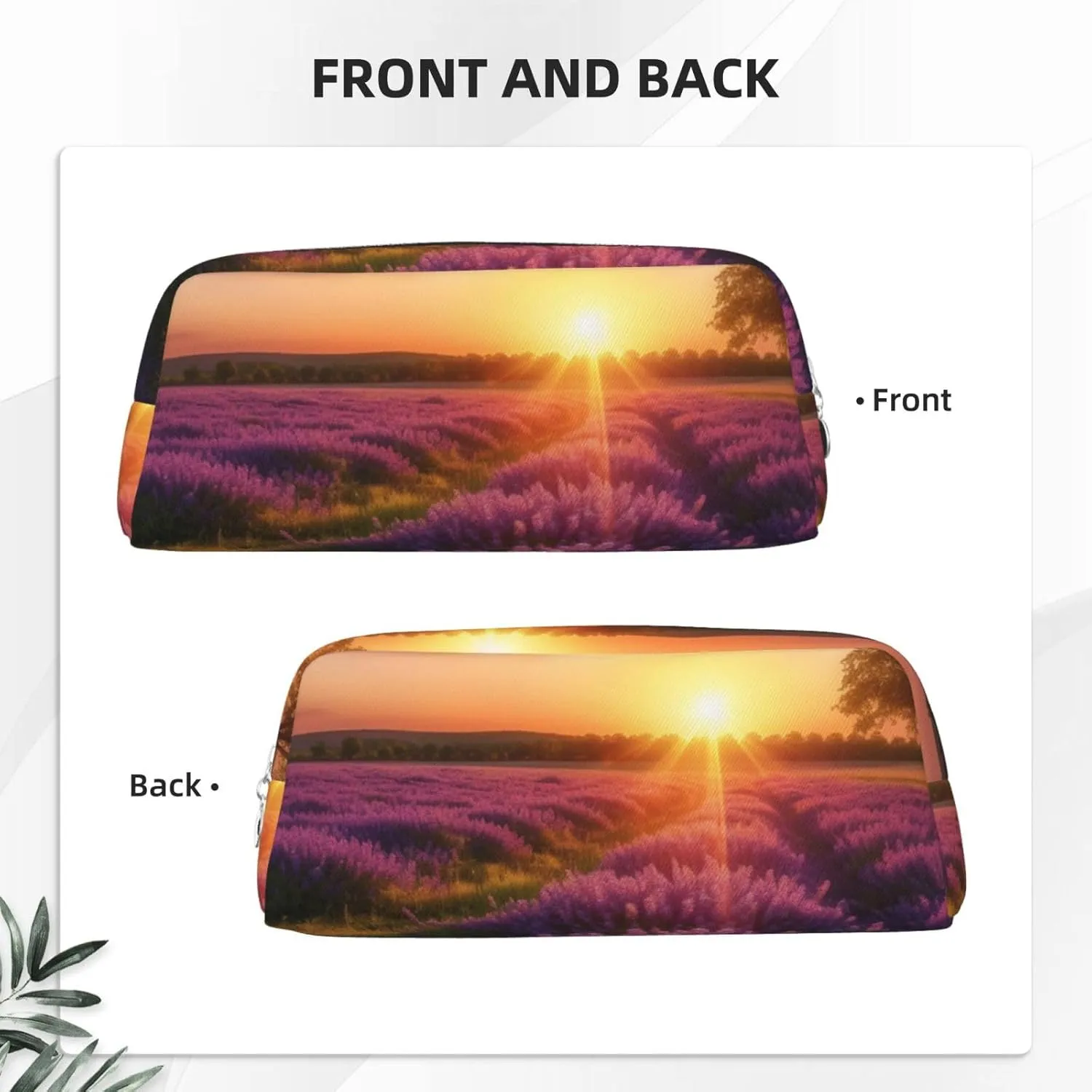 Lavender Meadow at Sunset Spring Pencil Case Large Capacity Pencil Pouch Aesthetic Pen Bag Leather Makeup Bag for Women Men Travel Toiletry Bags Zipper Cosmetic Bag Wide-open Coin Pouch Purse