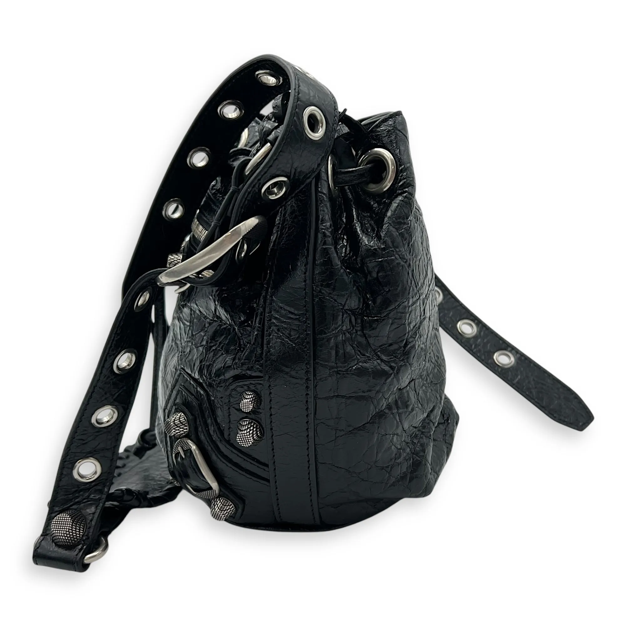Le Cagole Bucket Bag Black in Lambskin, Silver hardware