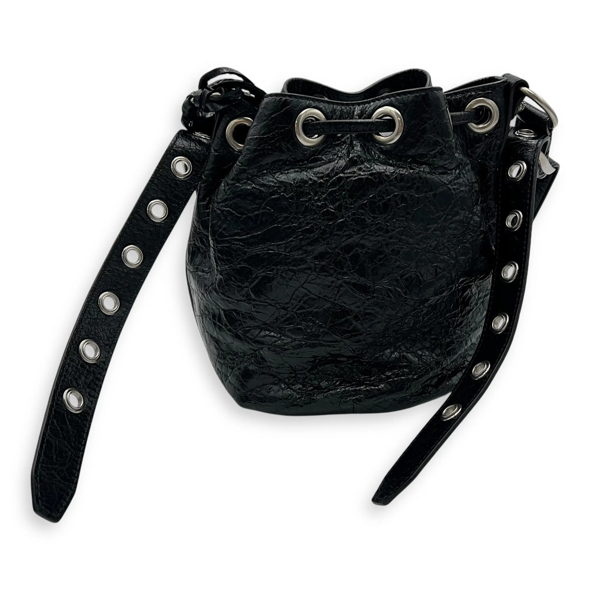 Le Cagole Bucket Bag Black in Lambskin, Silver hardware