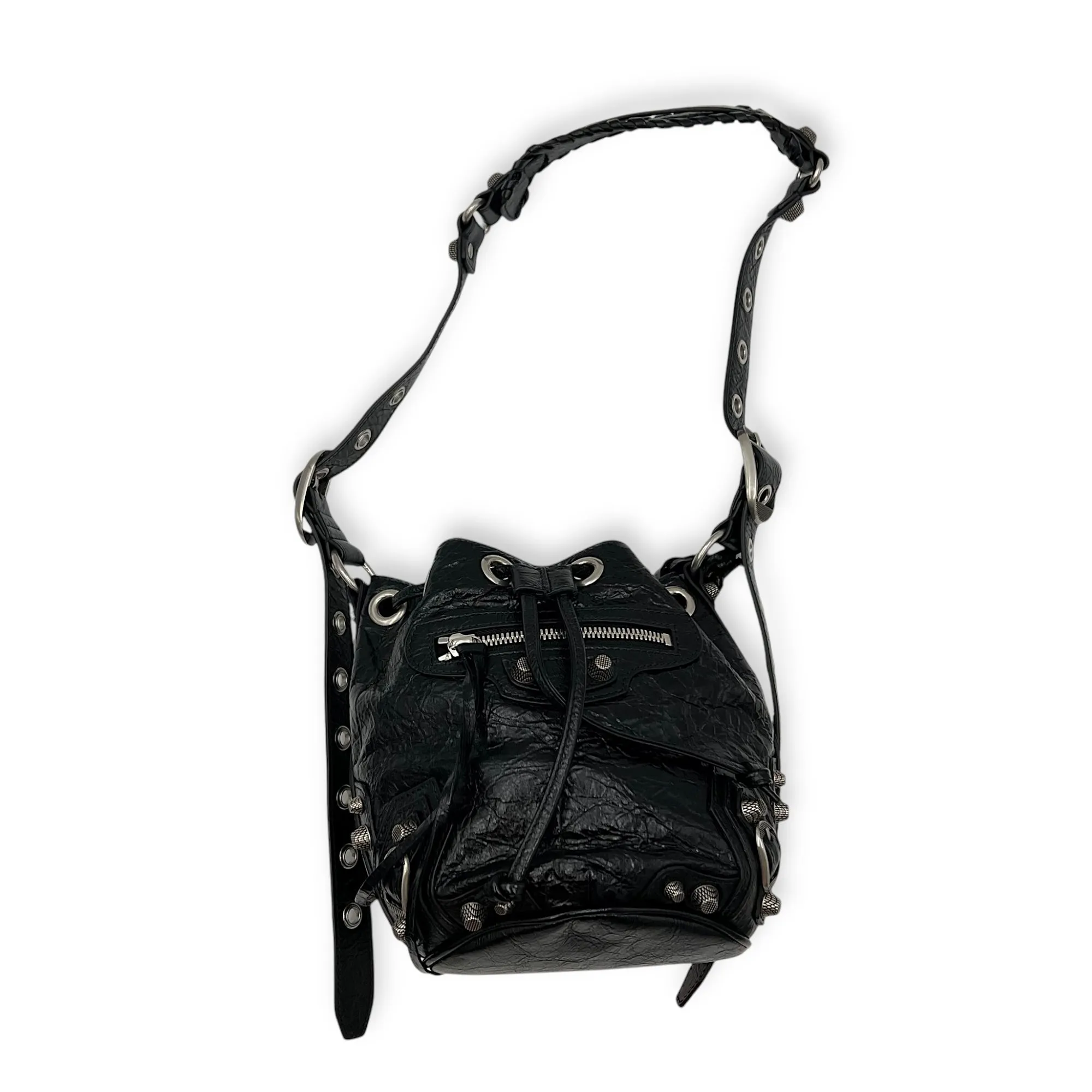 Le Cagole Bucket Bag Black in Lambskin, Silver hardware