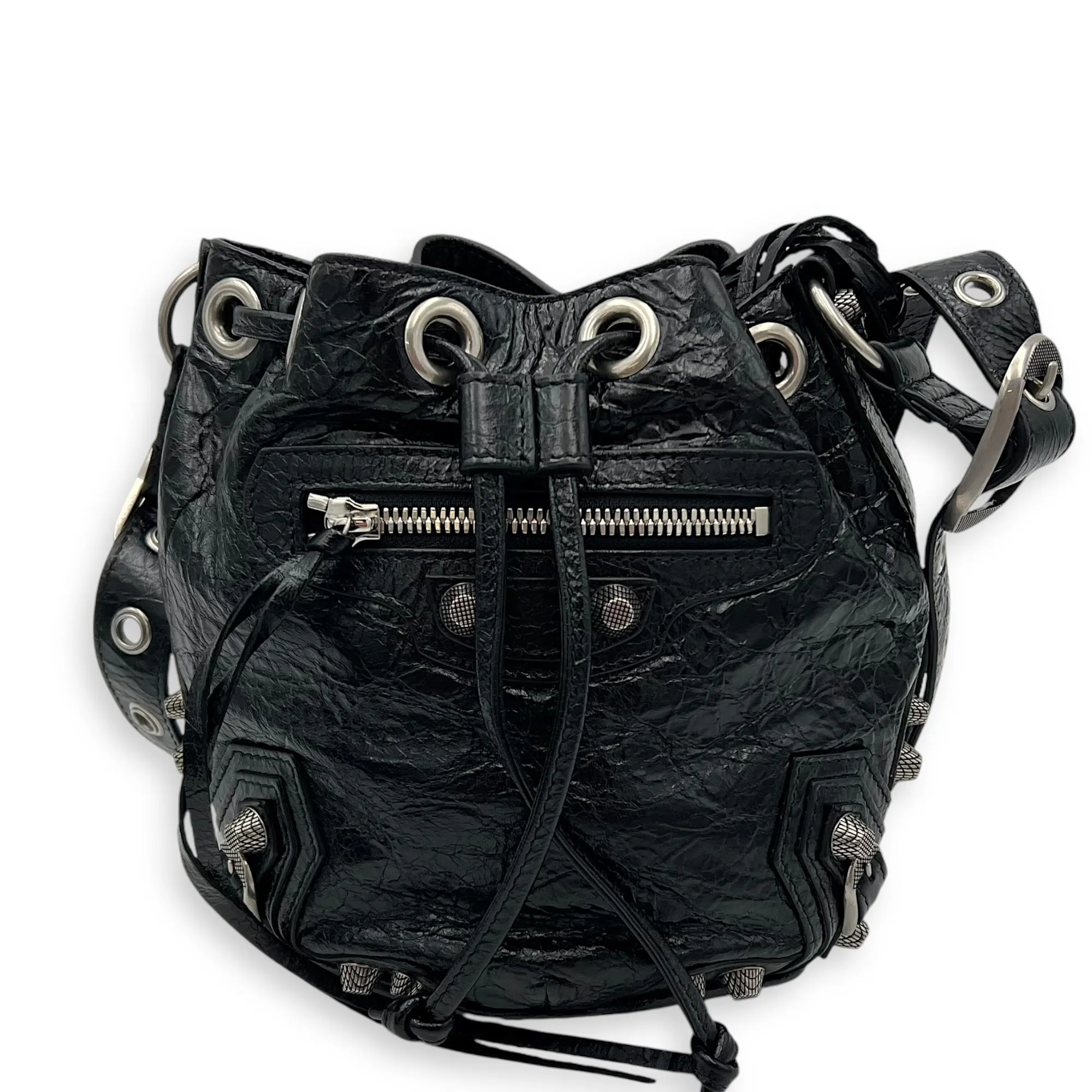 Le Cagole Bucket Bag Black in Lambskin, Silver hardware