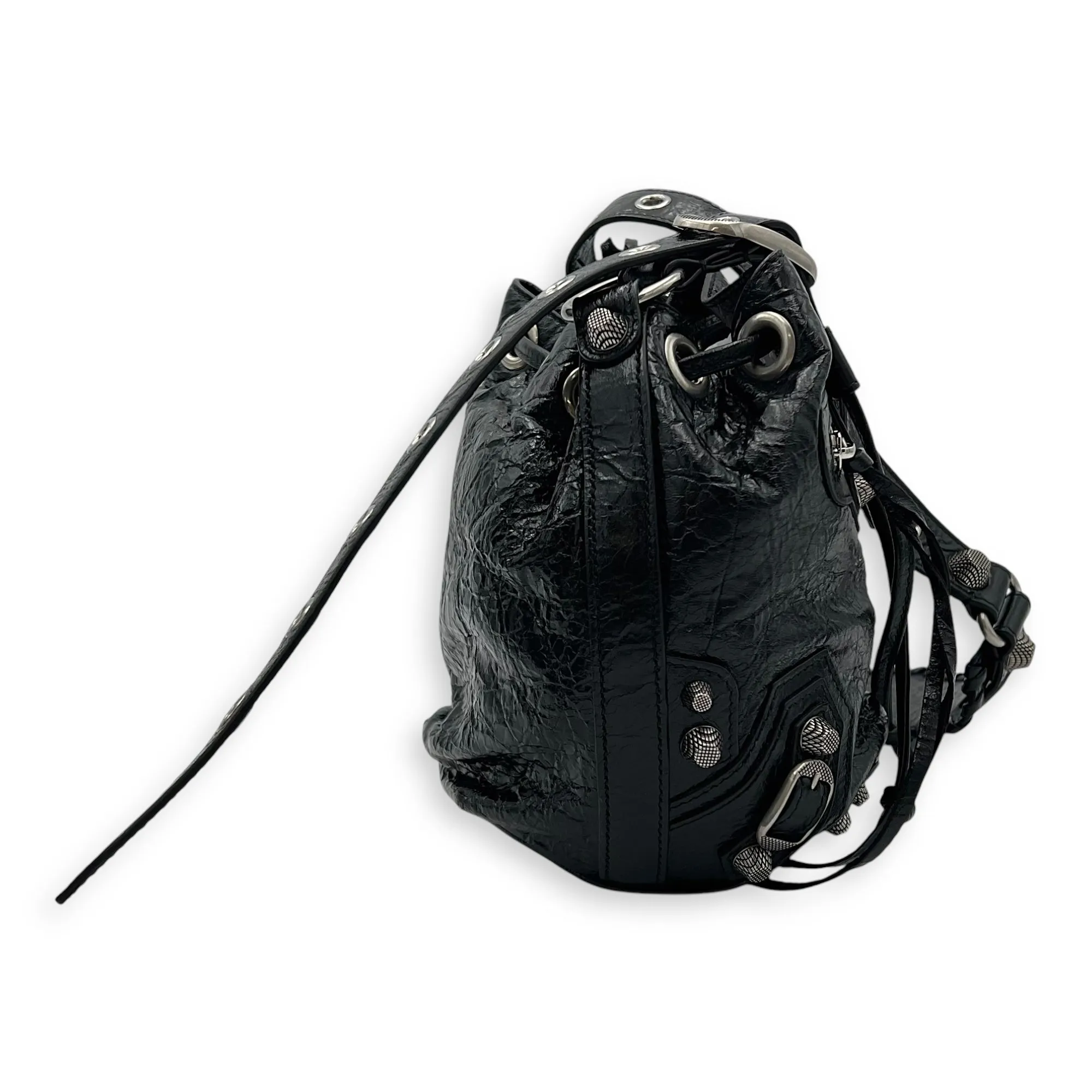 Le Cagole Bucket Bag Black in Lambskin, Silver hardware