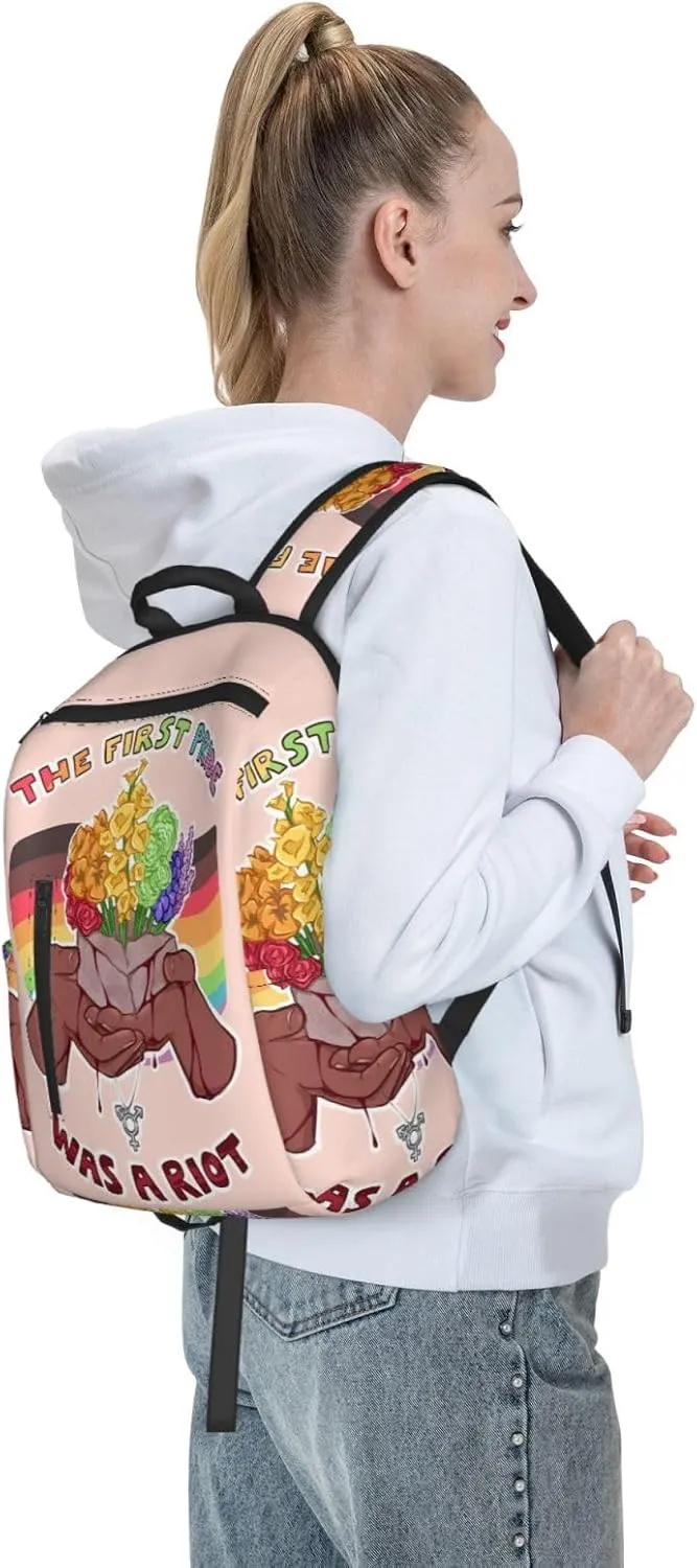 LGBT Rainbow Gay Pride Flag The First Pride Was A Riot Travel Laptop Backpack Casual Backpacks Double Shoulder Daypack Notebook Rucksack Work Bags Sports Bag for Gym Hiking Camping Beach