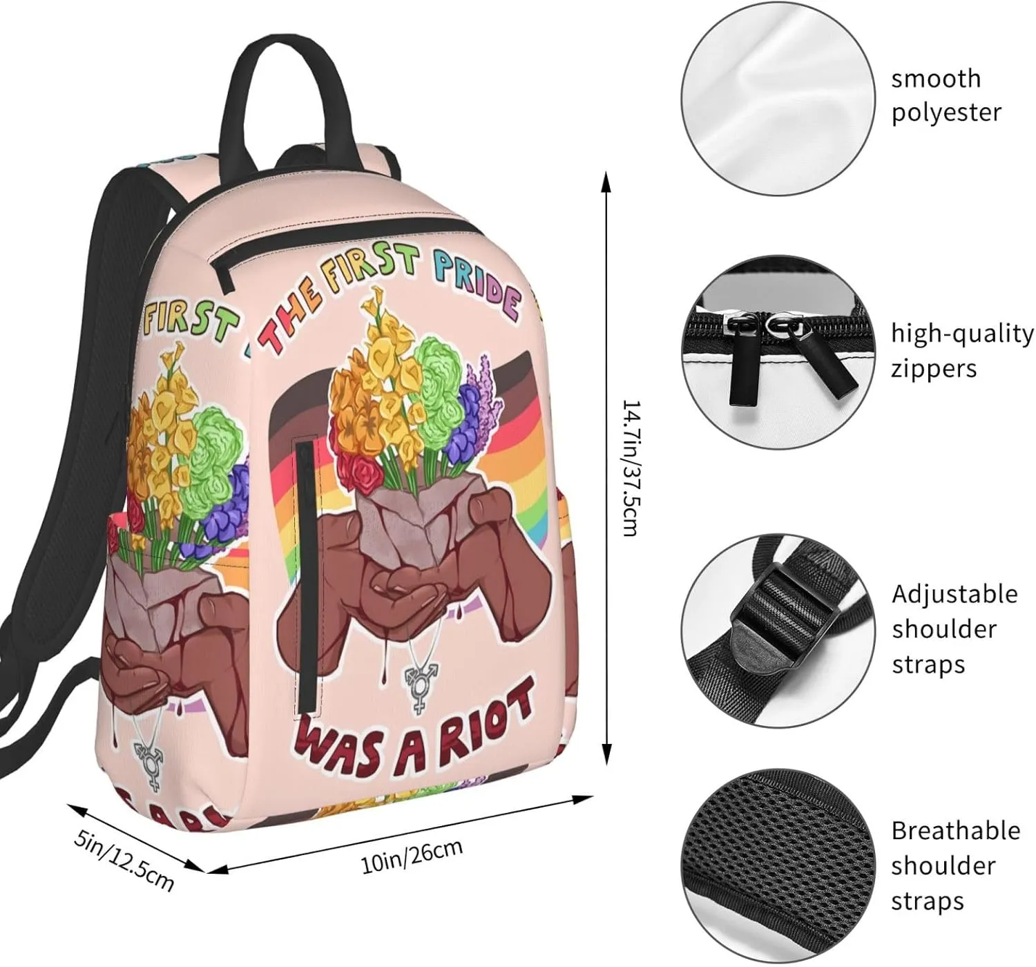 LGBT Rainbow Gay Pride Flag The First Pride Was A Riot Travel Laptop Backpack Casual Backpacks Double Shoulder Daypack Notebook Rucksack Work Bags Sports Bag for Gym Hiking Camping Beach