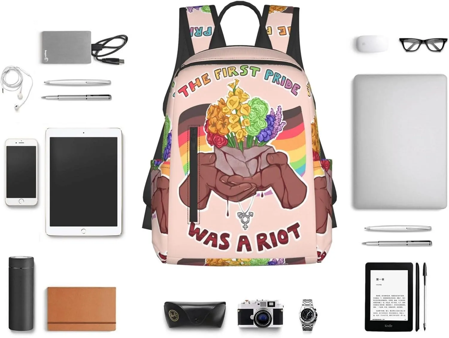 LGBT Rainbow Gay Pride Flag The First Pride Was A Riot Travel Laptop Backpack Casual Backpacks Double Shoulder Daypack Notebook Rucksack Work Bags Sports Bag for Gym Hiking Camping Beach
