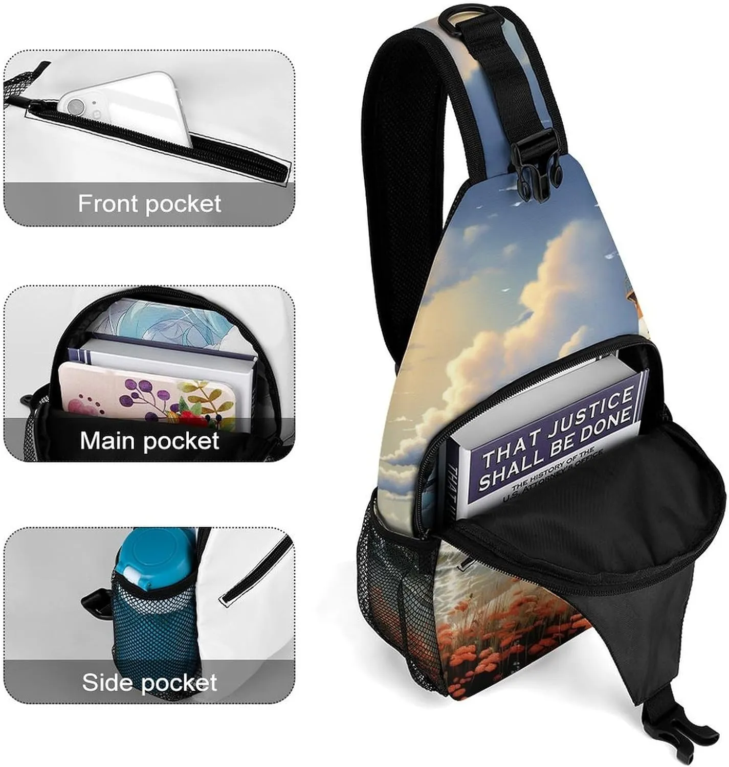 Lightweight Chest Bag Crossbody Bag Sea Lighthouse Sandbeach Sling Backpack for Women Men Sports Travel