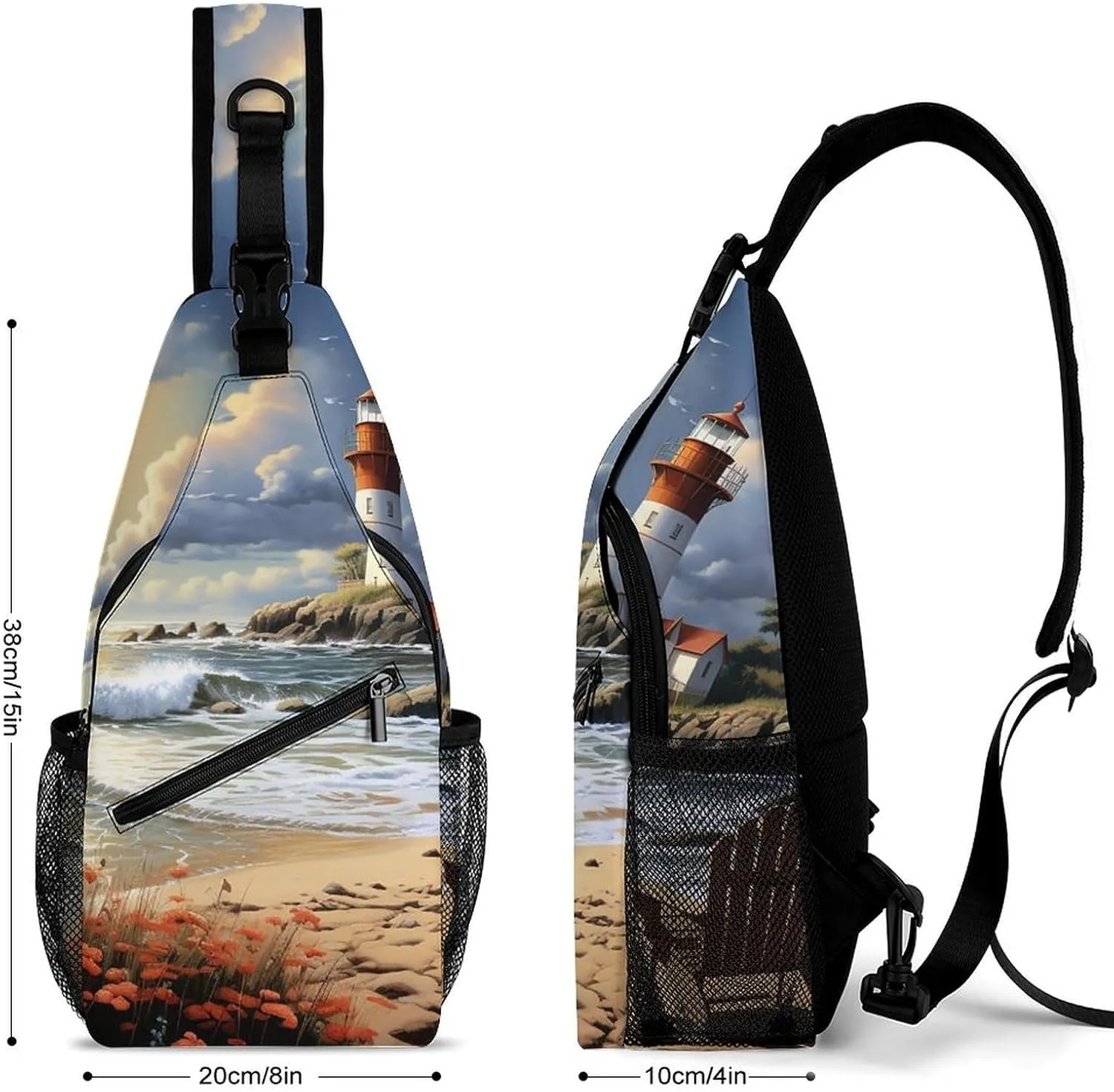 Lightweight Chest Bag Crossbody Bag Sea Lighthouse Sandbeach Sling Backpack for Women Men Sports Travel
