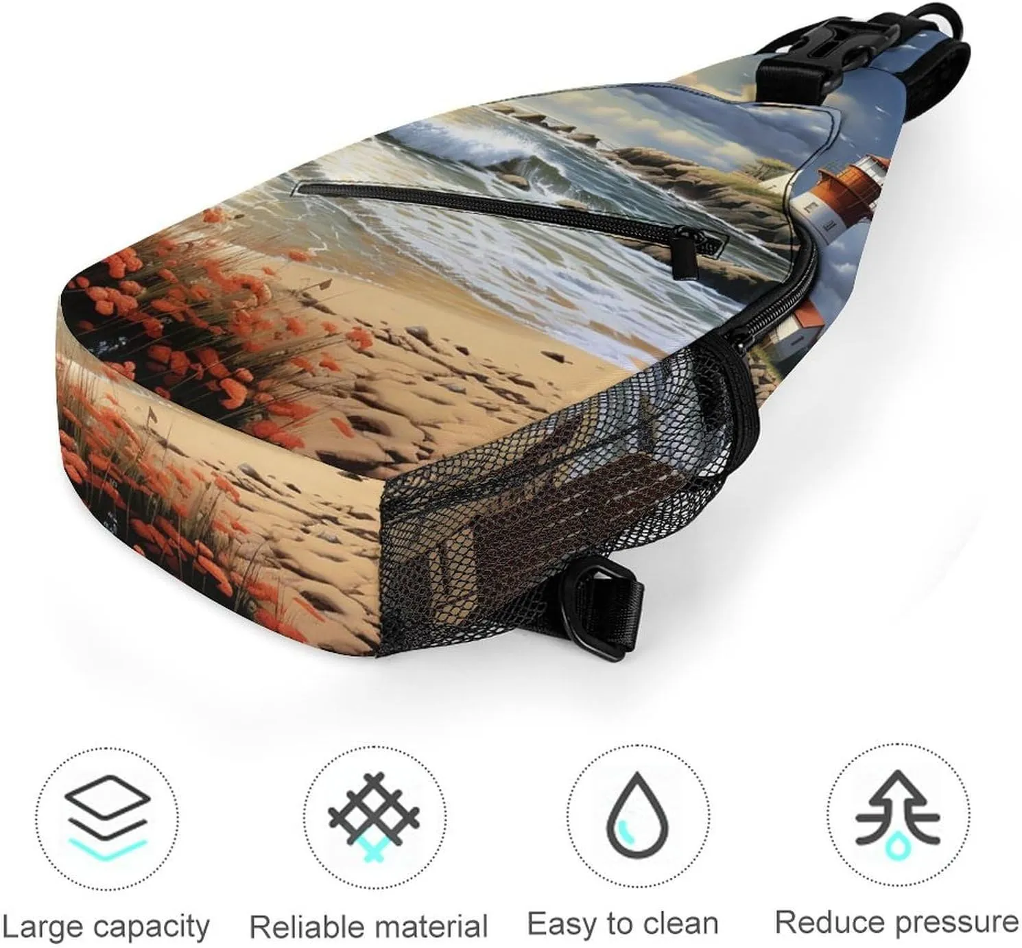 Lightweight Chest Bag Crossbody Bag Sea Lighthouse Sandbeach Sling Backpack for Women Men Sports Travel