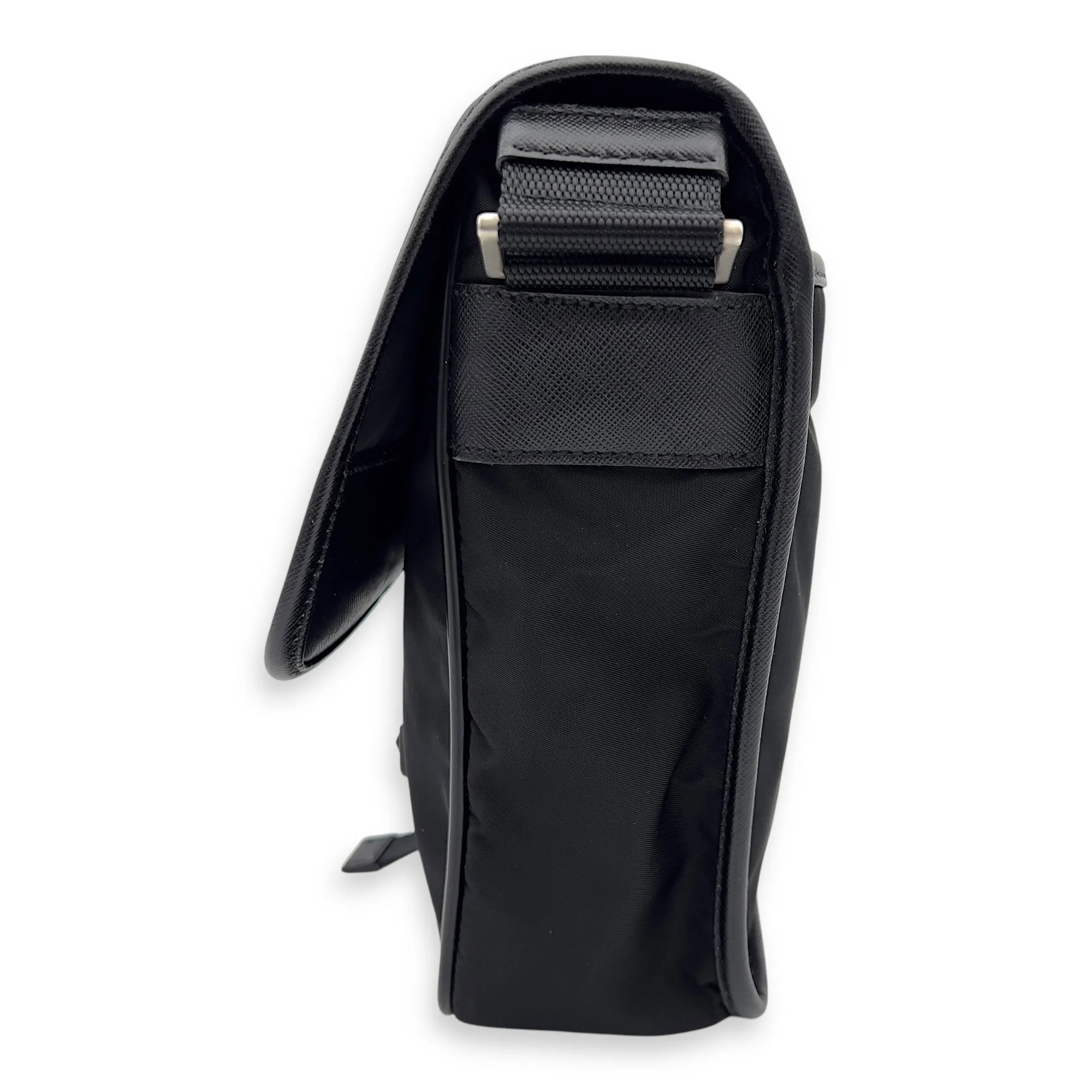 Logo Black Crossbody Bag in Nylon, Silver hardware
