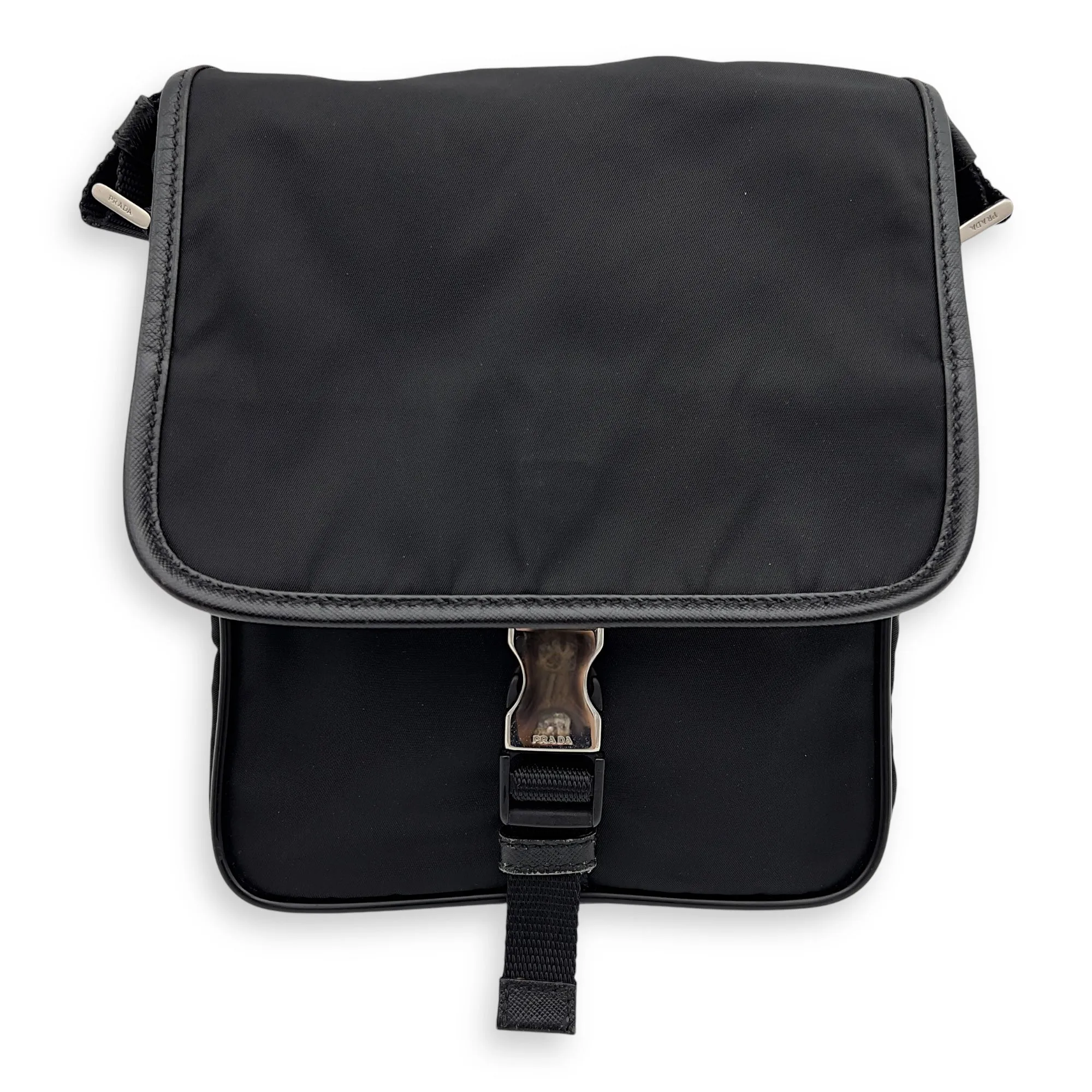 Logo Black Crossbody Bag in Nylon, Silver hardware