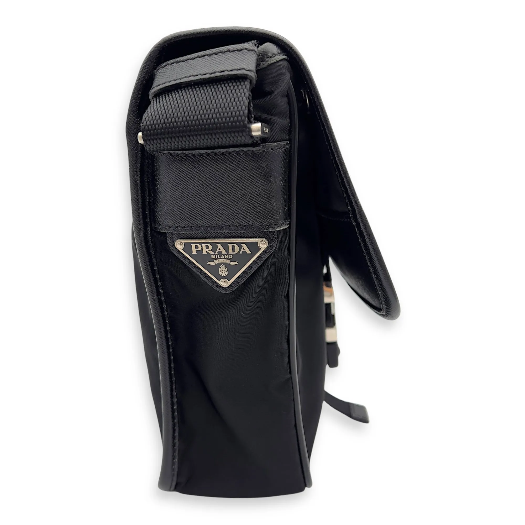 Logo Black Crossbody Bag in Nylon, Silver hardware