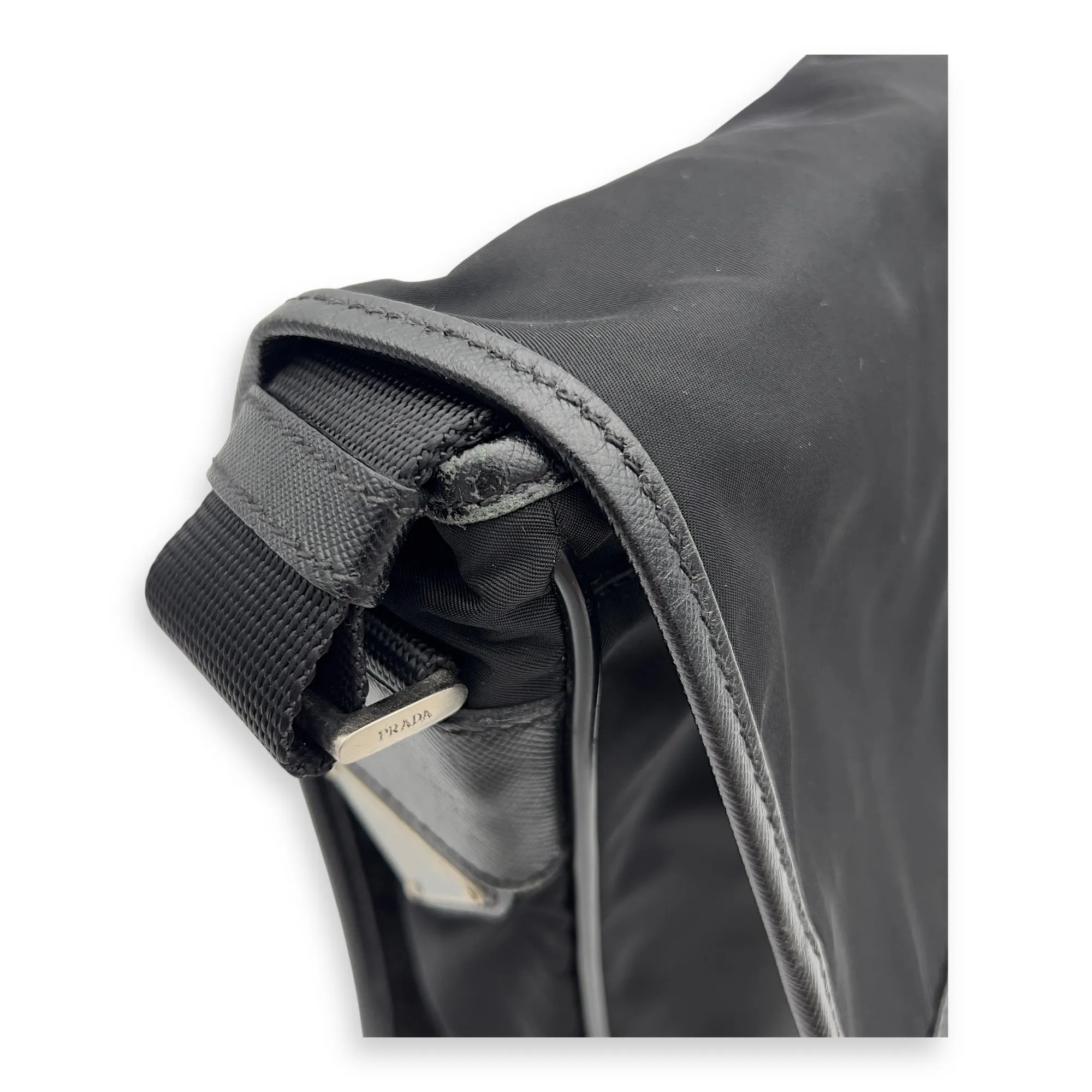 Logo Black Crossbody Bag in Nylon, Silver hardware