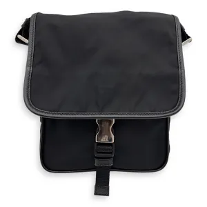 Logo Black Crossbody Bag in Nylon, Silver hardware