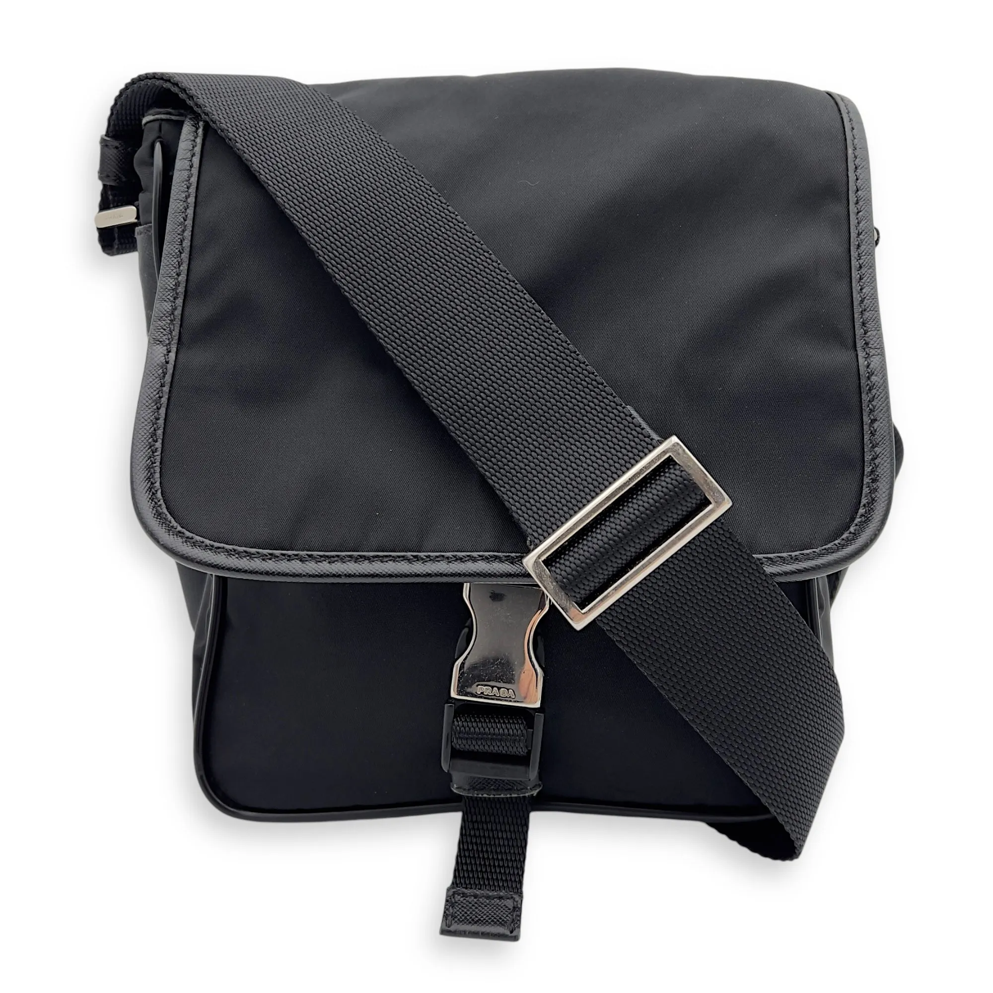 Logo Black Crossbody Bag in Nylon, Silver hardware