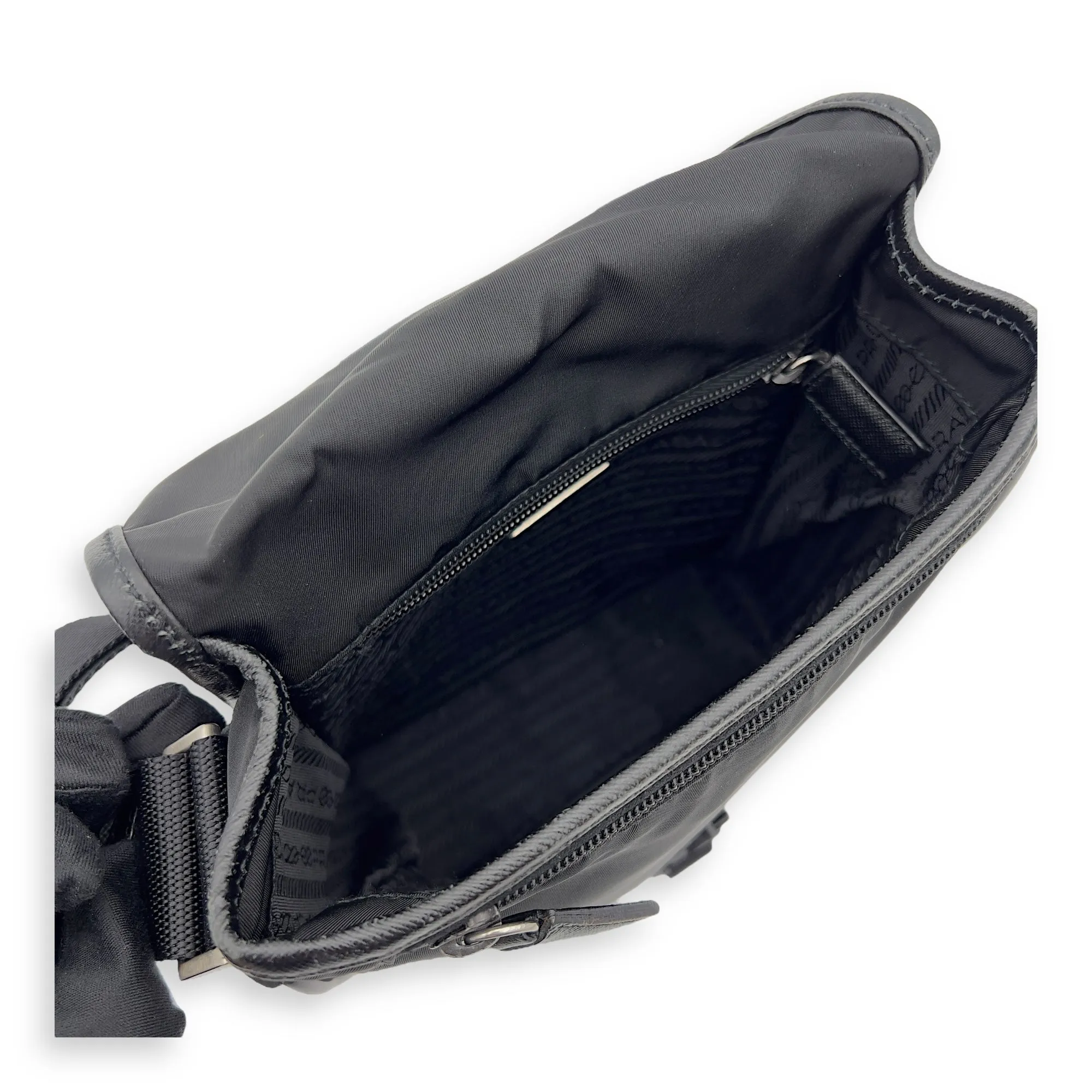 Logo Black Crossbody Bag in Nylon, Silver hardware