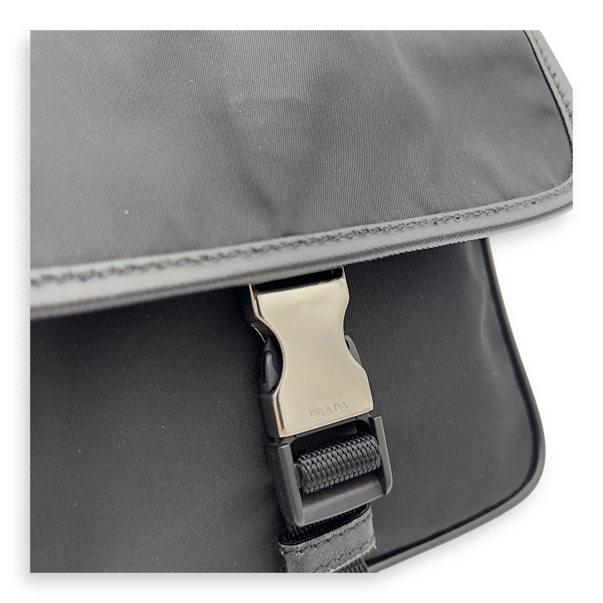 Logo Black Crossbody Bag in Nylon, Silver hardware