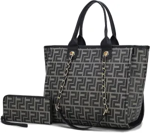 MKF Collection Tote Bag for Women, Vegan Leather Top-Handle Chain Shoulder Handbag Large Purse