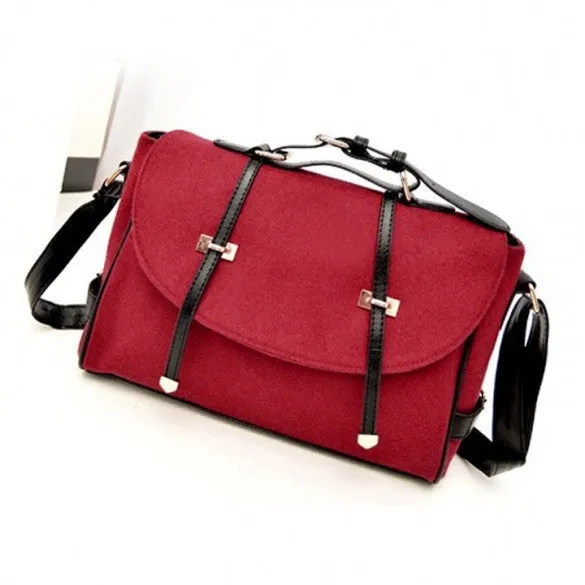 New Fashion Women's Wool & Faux Leather Tote Shoulder Bag Messenger Cross Body Handbag