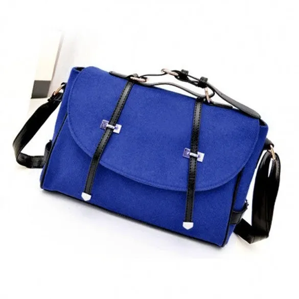 New Fashion Women's Wool & Faux Leather Tote Shoulder Bag Messenger Cross Body Handbag