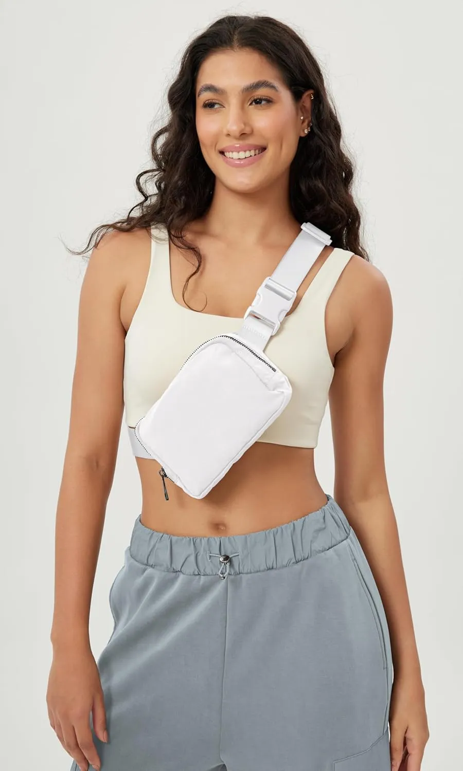 ODODOS Unisex Mini Belt Bag with Adjustable Strap Small Fanny Pack for Workout Running Traveling Hiking, White
