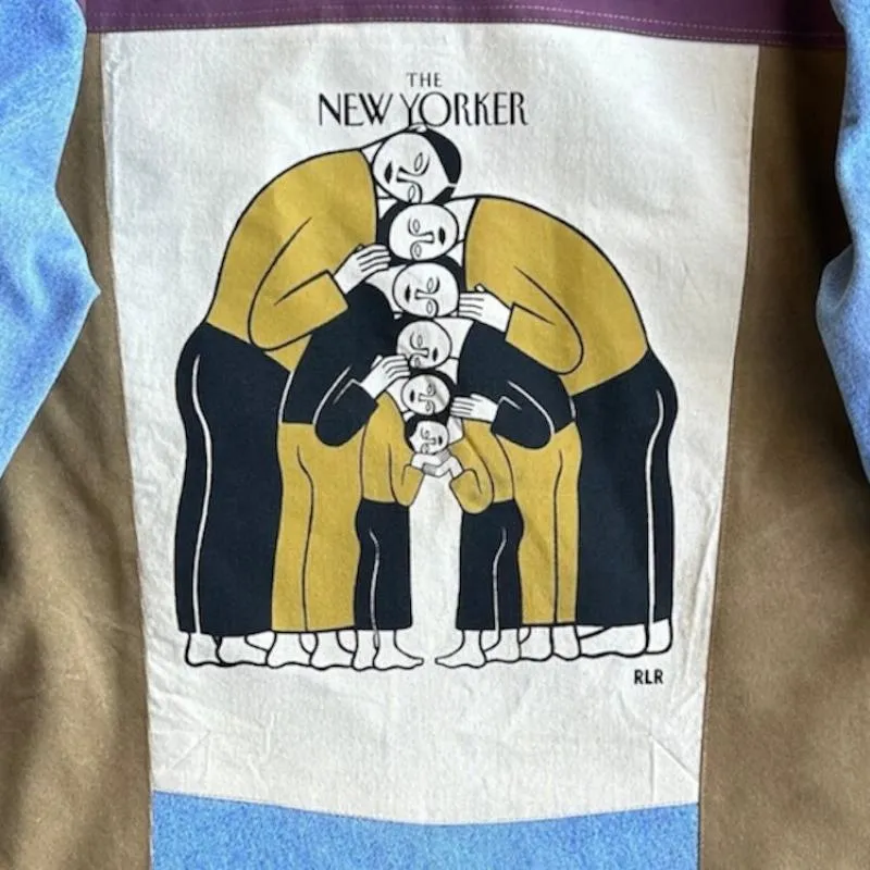 Patchwork Denim Jacket with Iconic New Yorker Totes and Mamma Print
