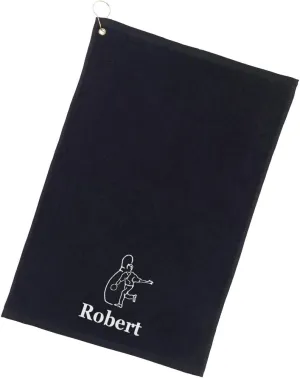 Personalized Cotton Bowling Towel with Embroidered Name with Clip (Black - Embroidered Name)