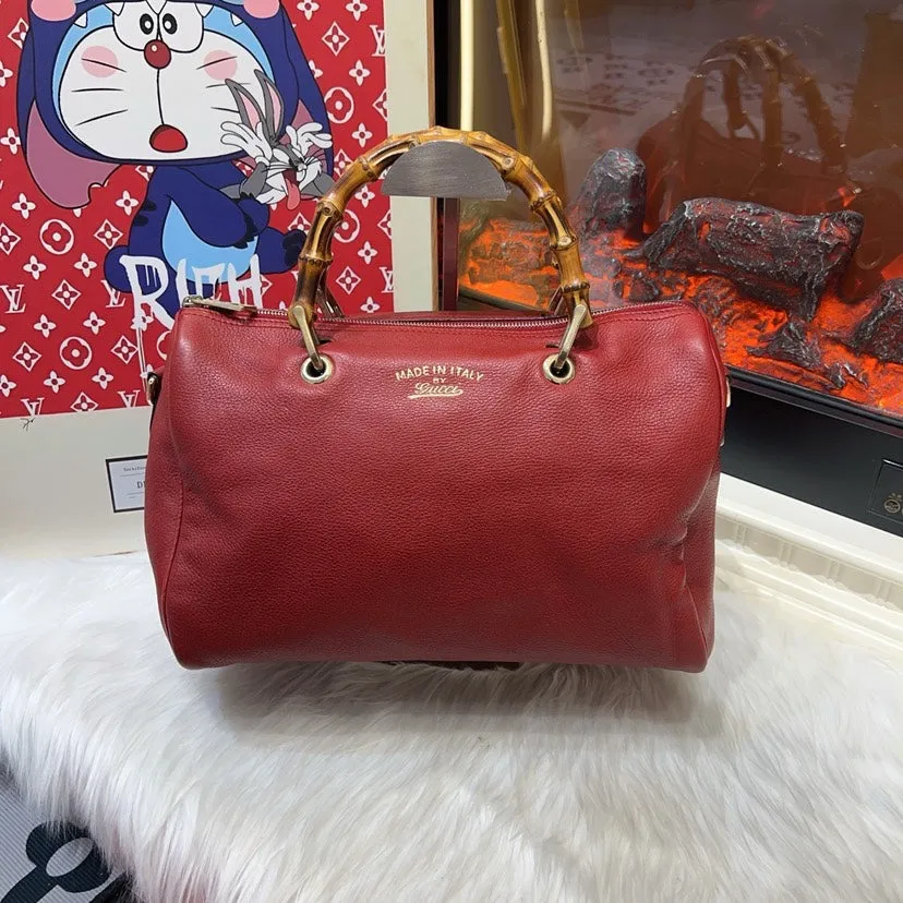 Preloved Gucci Bamboo Handle Bag Red Leather Satchel