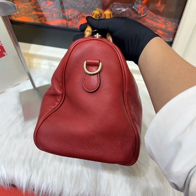 Preloved Gucci Bamboo Handle Bag Red Leather Satchel