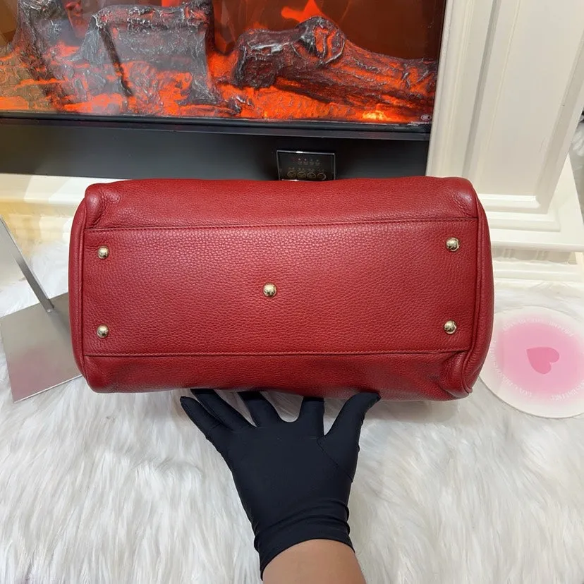 Preloved Gucci Bamboo Handle Bag Red Leather Satchel