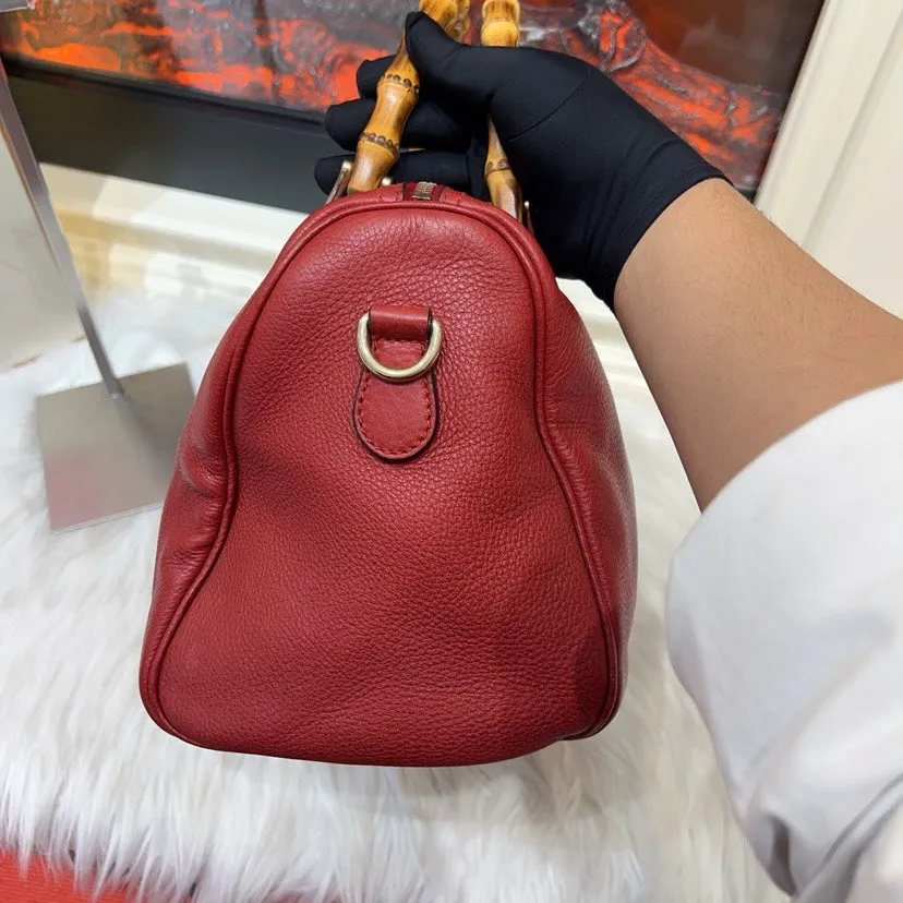 Preloved Gucci Bamboo Handle Bag Red Leather Satchel