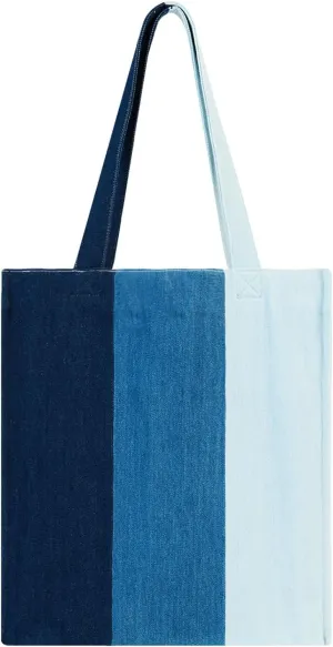 Premium Colorblock Denim Tote Bag for Women  2025 Summer Lightweight Foldable Large Designer Shoulder Bag with Pockets