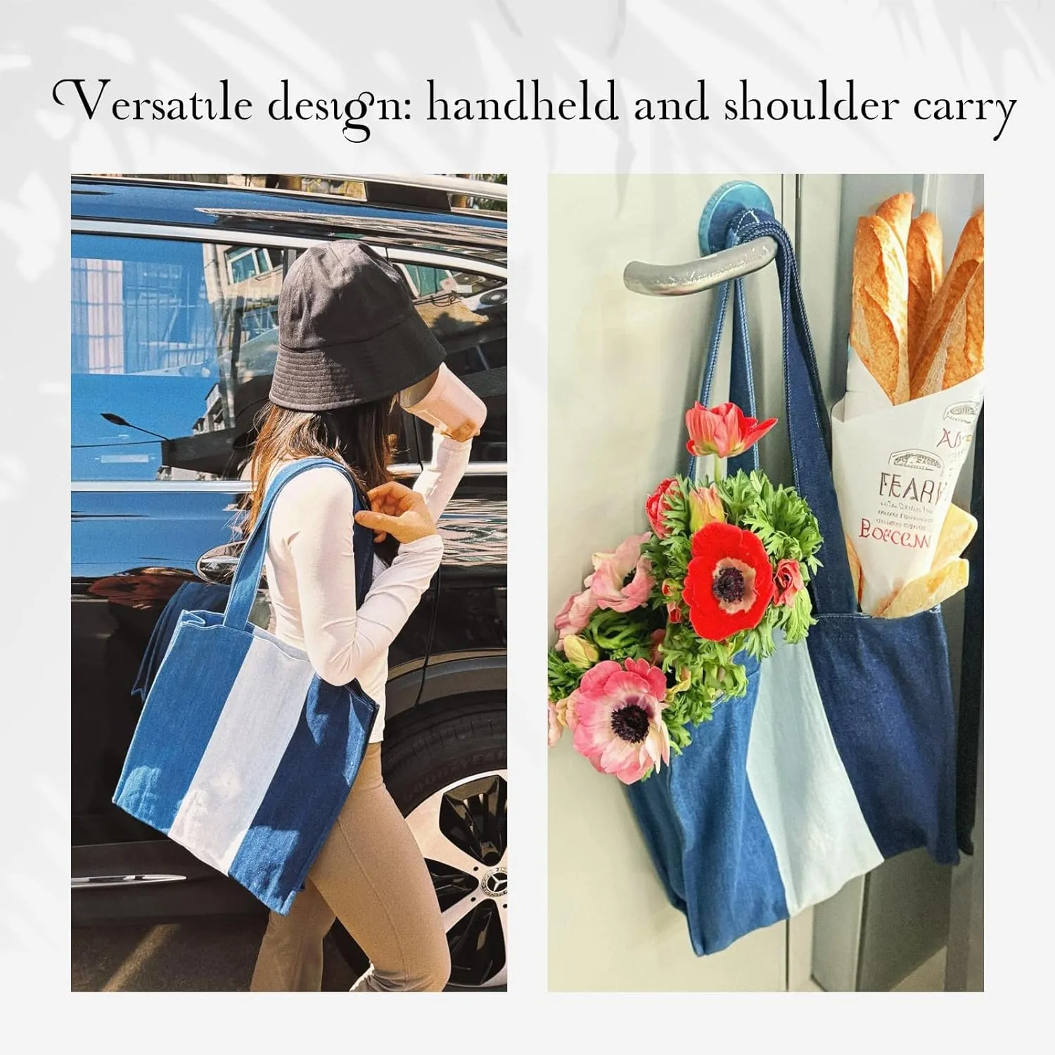 Premium Colorblock Denim Tote Bag for Women  2025 Summer Lightweight Foldable Large Designer Shoulder Bag with Pockets