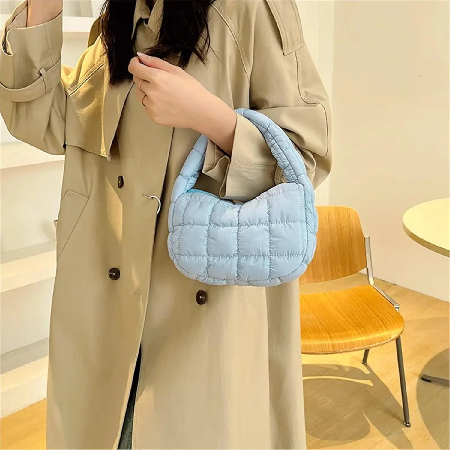 Puffer Tote Bag Fashion Quilted Shoulder Bags For Women Handbag Mini Cloud Pleated Bags Puffer Dumpling Bag(Pink)