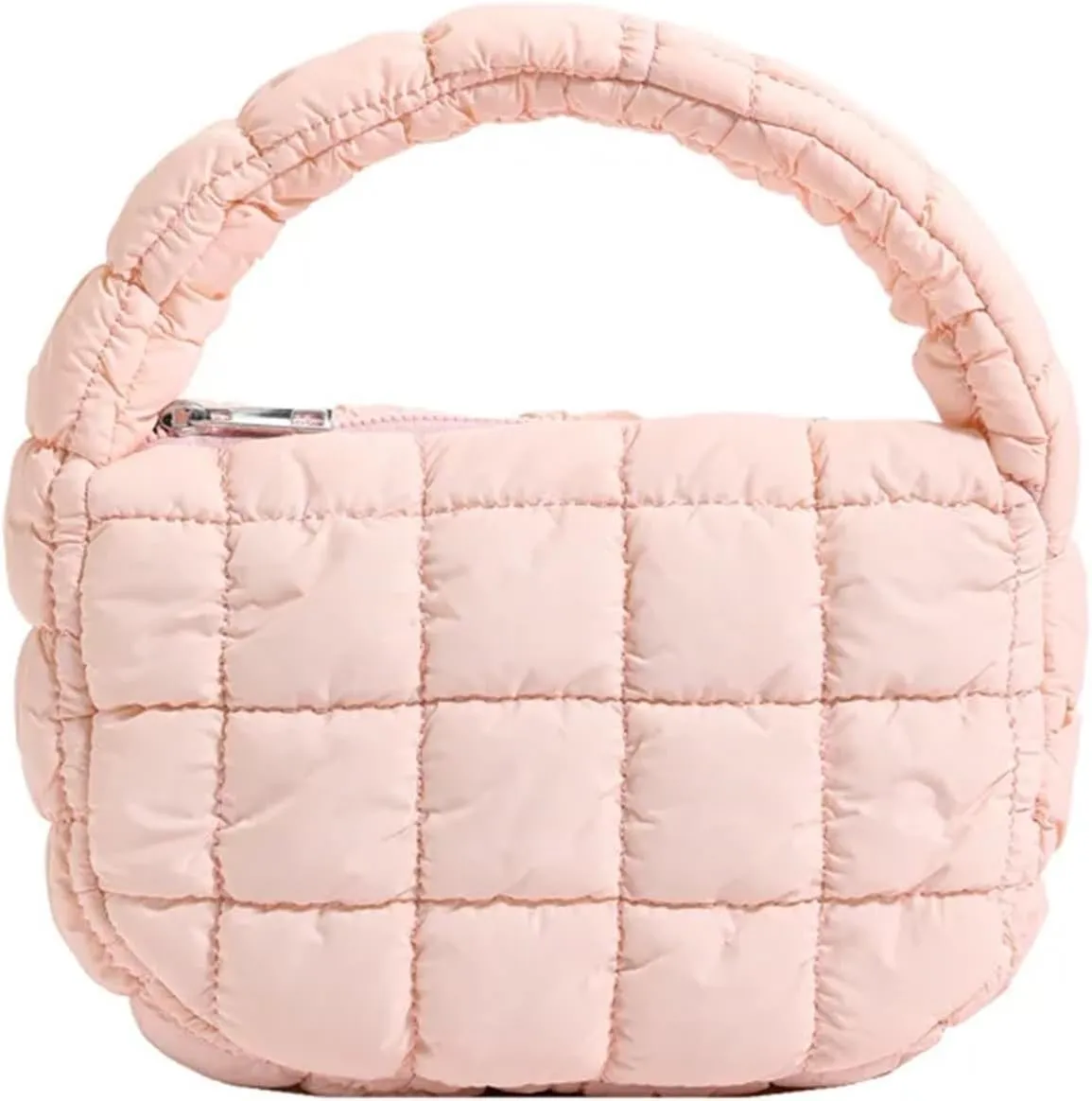 Puffer Tote Bag Fashion Quilted Shoulder Bags For Women Handbag Mini Cloud Pleated Bags Puffer Dumpling Bag(Pink)