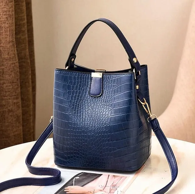 Retro Alligator Bucket Bags | Women Crocodile Pattern Handbag Capacity | Casual Crocodile Shoulder Messenger Bags Ladies PU Purse