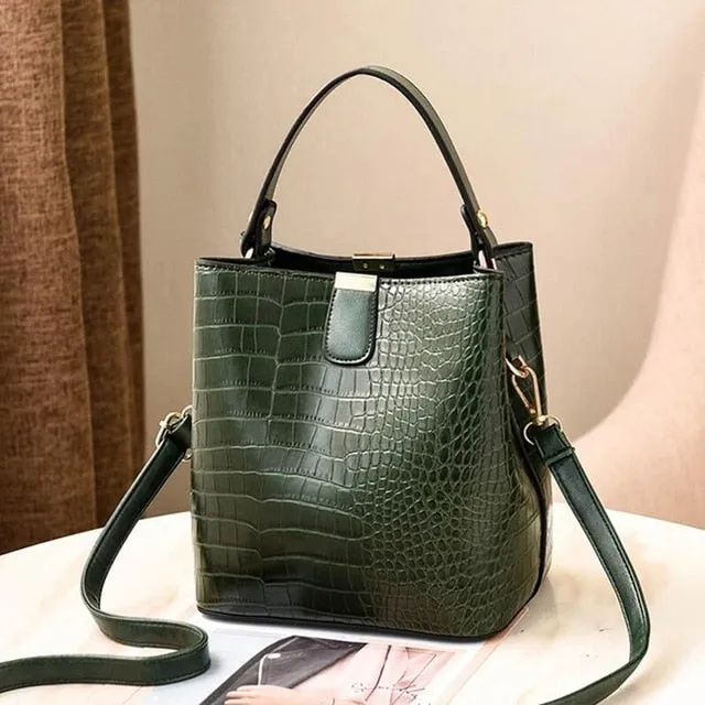 Retro Alligator Bucket Bags | Women Crocodile Pattern Handbag Capacity | Casual Crocodile Shoulder Messenger Bags Ladies PU Purse