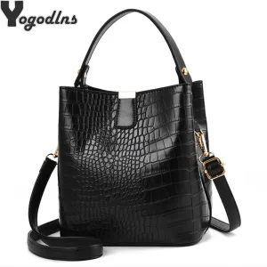 Retro Alligator Bucket Bags | Women Crocodile Pattern Handbag Capacity | Casual Crocodile Shoulder Messenger Bags Ladies PU Purse