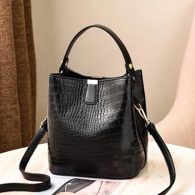 Retro Alligator Bucket Bags | Women Crocodile Pattern Handbag Capacity | Casual Crocodile Shoulder Messenger Bags Ladies PU Purse
