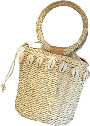 Shell Purse Straw Clutch Purse Woven Bucket Shoulder Crossbody Top Handle Beachy Seashell Bags Summer Vacation
