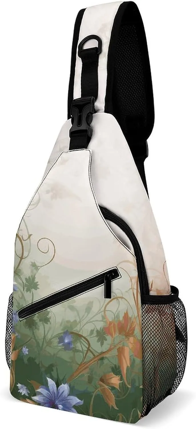 Sling Bag for Women Men Crossbody Bag Floral Swirls Ivy Chest Bag Sling Backpack Fanny Pack Casual Daypack for Travel