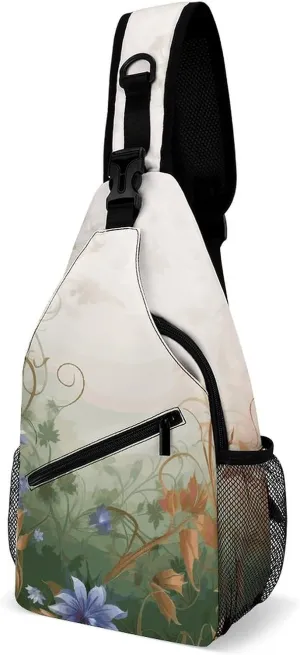 Sling Bag for Women Men Crossbody Bag Floral Swirls Ivy Chest Bag Sling Backpack Fanny Pack Casual Daypack for Travel