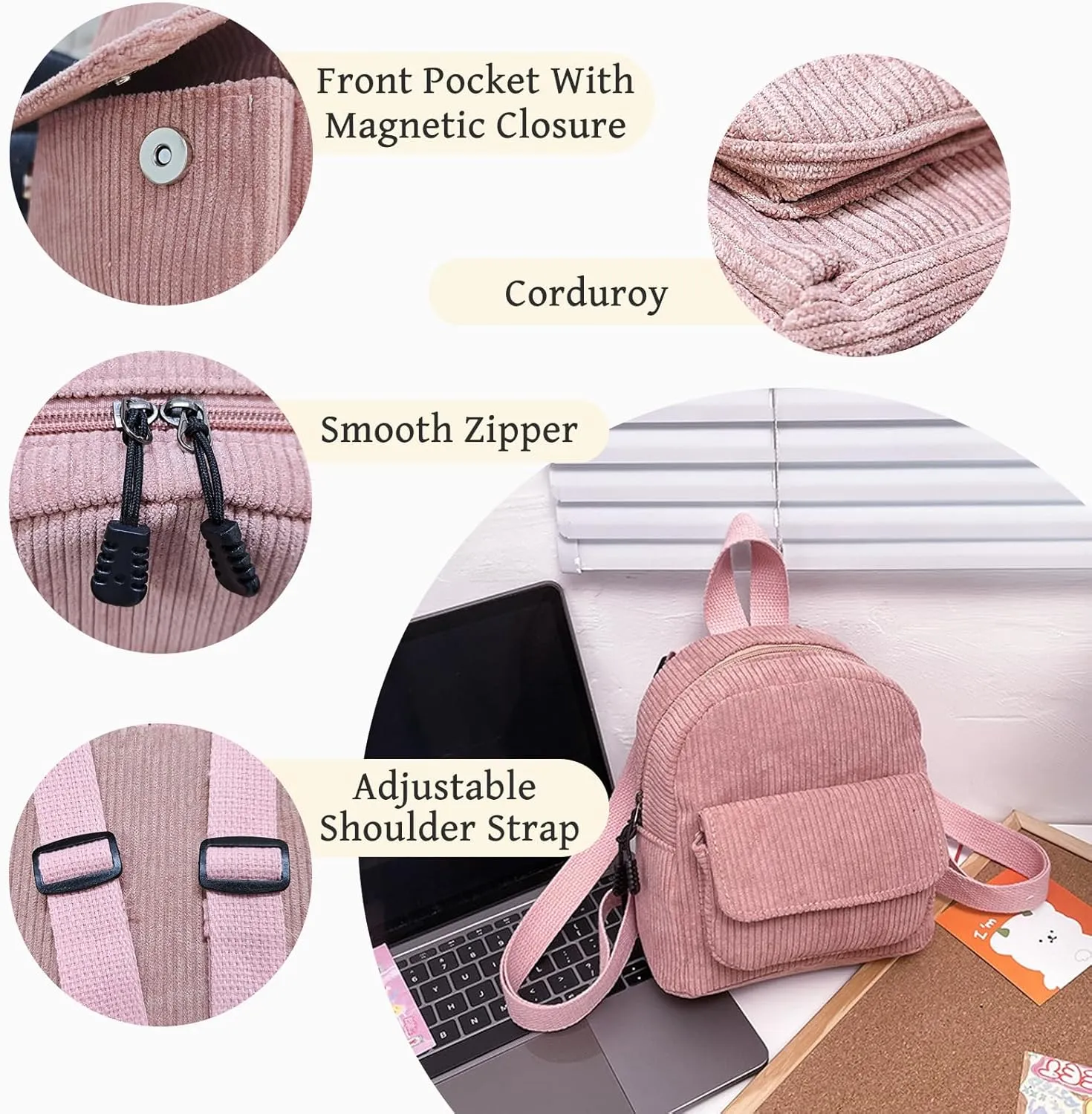 Small Backpack Purse, Corduroy Mini Backpack Purse for Women and Girls, Fashion Women Backpack Purse (black)