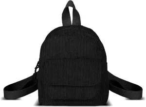 Small Backpack Purse, Corduroy Mini Backpack Purse for Women and Girls, Fashion Women Backpack Purse (black)
