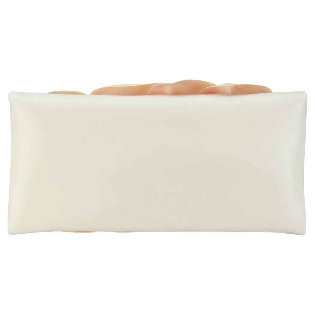 Soft Nappa Flap Clutch With Satin Rose Detail: BLACK