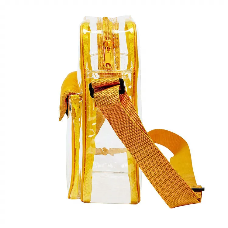 Tablet Size Clear Cross-Body Messenger Shoulder Bag - Golden Yellow Trim (CH-510-GLD)