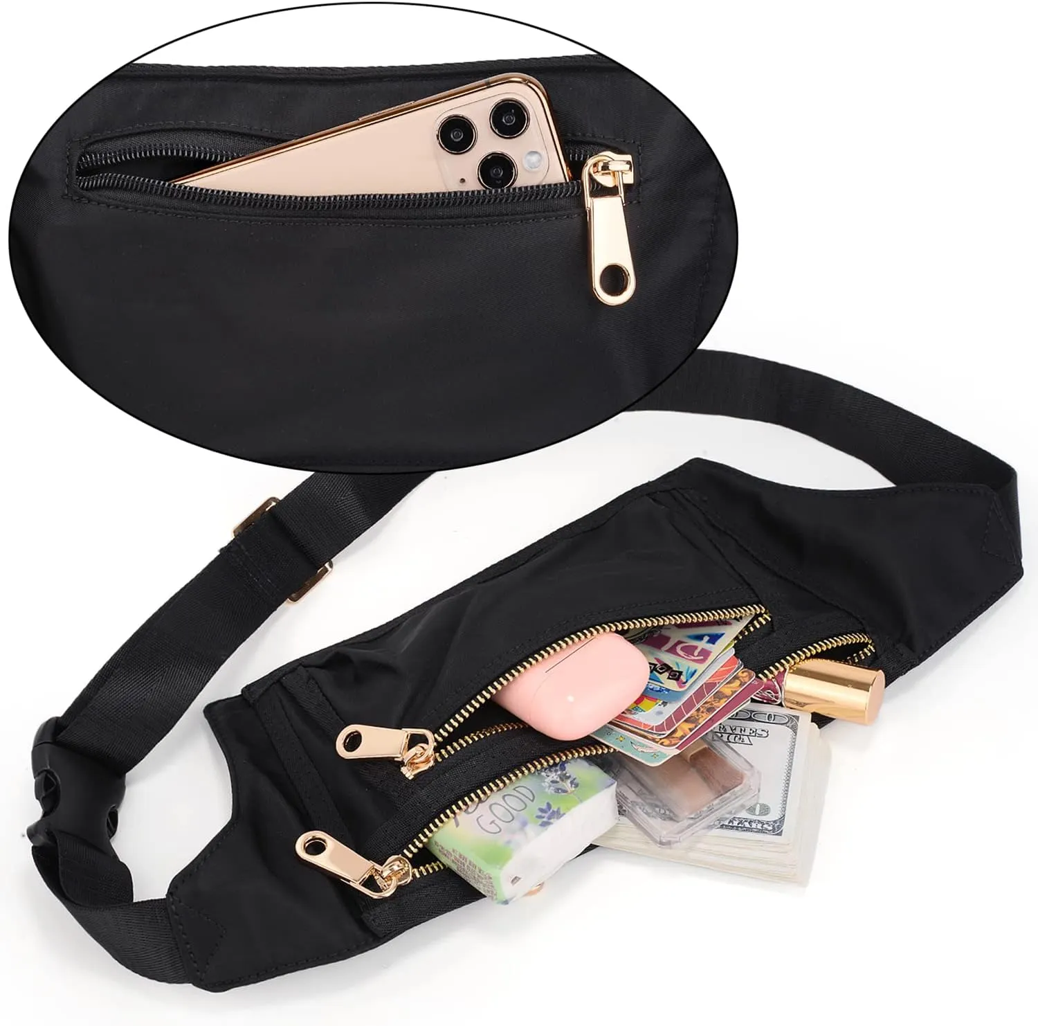Uromee Fanny Packs for Women Crossbody Belt Bag Nylon Lightweight Slim Fashion Mini Waist Bag Travel Hiking Running Adjustable Strap