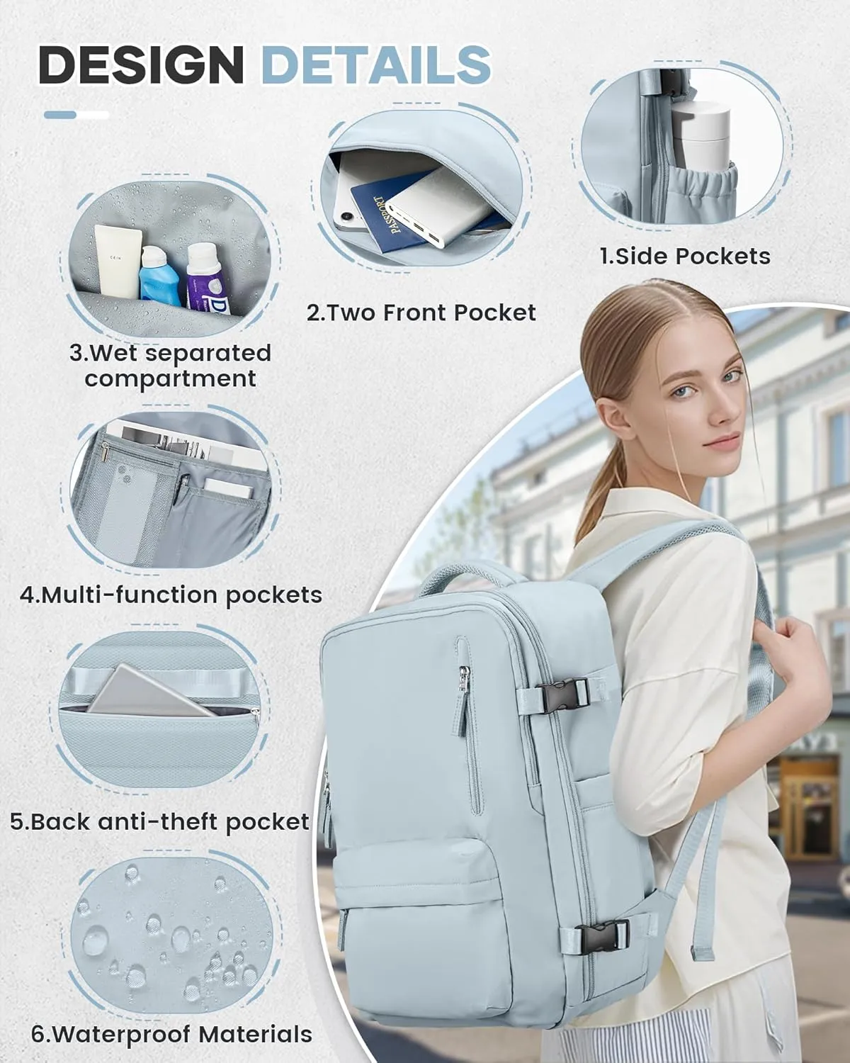 Vacuum Travel Backpack with Pump for Women,Airback Personal Item Carry on Backpacks Flight Approved 18x14x8 inches for Men,Laptop Waterproof Work Compression bags Casual Daypack,Blue