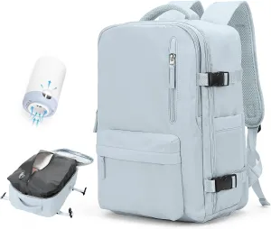 Vacuum Travel Backpack with Pump for Women,Airback Personal Item Carry on Backpacks Flight Approved 18x14x8 inches for Men,Laptop Waterproof Work Compression bags Casual Daypack,Blue