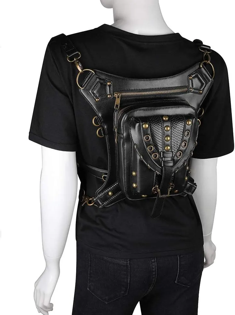 Vintage Rock Gothic Shoulder Waist Leg Thigh Holster Bags PU Leather Fanny Bag