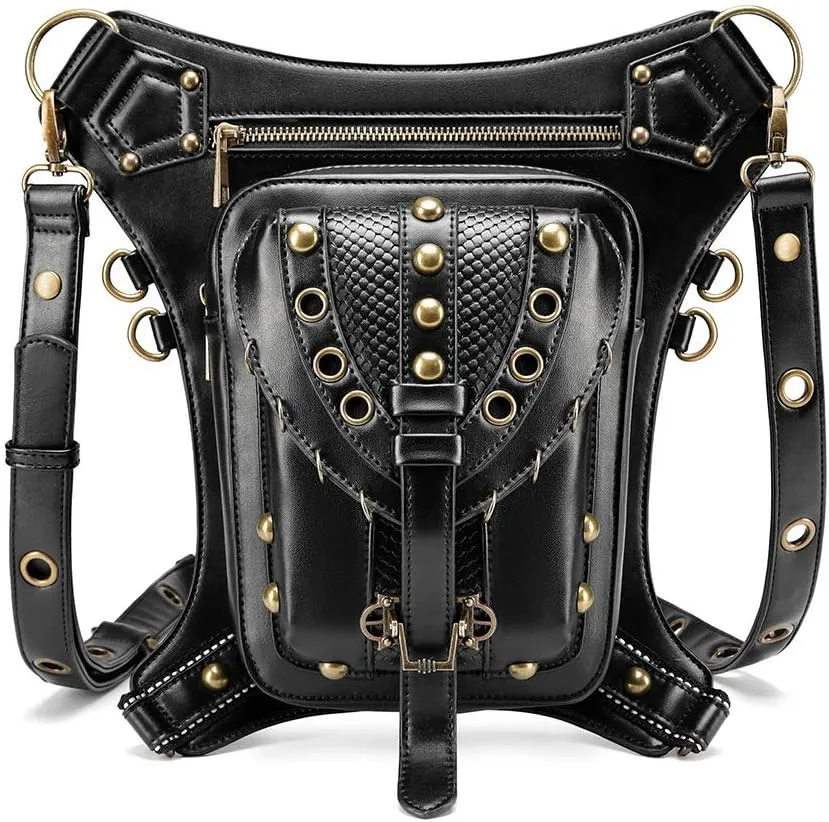 Vintage Rock Gothic Shoulder Waist Leg Thigh Holster Bags PU Leather Fanny Bag